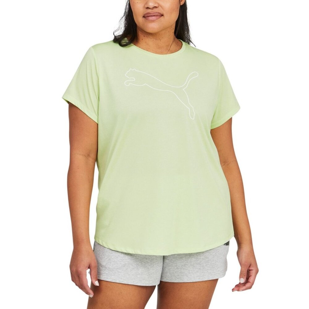 Puma Heather Green Logo T Shirt Moisture Wick Performance Wear Womens Plus 2X